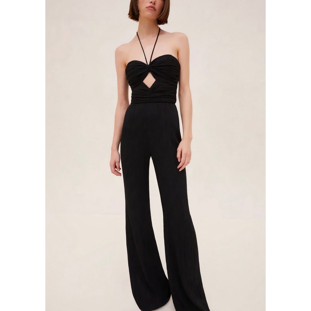 NWT ALEXIS Wide-Leg Black Halter Jada Cut-Out Jumpsuit